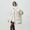 Novo Modelo Outono/Inverno 2026 Jaqueta de Penas Feminina de Comprimento Médio Estilo Pinghu Versão Coreana com Capuz e Cachecol Removíveis 90% Penas de Pato Alta Qualidade