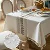 Toalha de Mesa Retangular Resistente a Manchas com Aparência de Linho, Padrão Bordado e Bordas com Franjas, Elegante Capa de Mesa de Jantar para Casa, Cozinha, Festa, Feriado e Decoração de Restaurante, Fornecimento Direto da Fábrica Pronto para Envio
