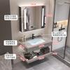 Lavabo de Encimera de Roca Cerámica Mueble de Baño Lavamanos Combinación Juego de Baño Brillante Gabinete de Baño Sencillo