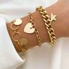 Pulsera de Cadena de Aleación de Metal Multicapa Europea y Americana Set Personalizado Mix and Match Adornos de Mano Pulsera de Disco de Estrella de Cinco Puntas Corazón para Mujer