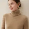 Malharia de Caxemira Gola Alta Pulôver Malha Grossa Feminino Solto Casual Lã Tricotada Camiseta Básica