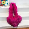 Bolso de Felpa Nuevo Europeo y Americano Bandolera Corazón Imitación Piel de Mapache Bolso de Hombro Bolso de Piel de Gran Capacidad para Mujer