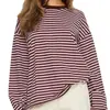 2026 Nueva Camiseta de Manga Larga Rayada para Mujer de Amazon, Holgada, Cuello Redondo, Bloque de Color, Capa Base, Primavera Otoño, Top Casual