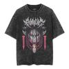 Nueva Camiseta de Manga Corta Oversize Estilo Urbano Vintage Lavada Batik de Dibujos Animados Ataque a los Titanes de Japón