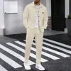 Conjunto casual de dos piezas de punto gofrado para hombre transfronterizo 2026: Chaqueta cárdigan de manga larga con cuello y pantalones con cordón
