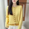 Cárdigan de punto de lana pura transfronterizo para mujer, con panel frontal de ganchillo, un pequeño diseño estilo Chanel y cuello redondo, perfecto como capa base o prenda exterior para otoño e invierno