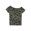 HeyHenry Sexy camiseta de manga corta con estampado de camuflaje estilo americano, de un solo hombro, conjunto de dos piezas con shorts ajustados de verano