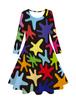 Vestido Casual de Manga Larga con Estampado Digital 3D de Estrella de Mar y Estrella de Cinco Puntas Asimétrico Europeo y Americano Transfronterizo