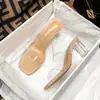 Sandalias Transparentes para Usar en Verano, Nuevo Estilo Verano 2025, Pantuflas de Tacón Grueso, Zapatos de Tacón Alto de Cristal, Sandalias Talla Grande 41 a 43 para Mujer