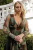 Nuevo vestido largo elegante de estilo retro europeo y americano con estampado floral, cuello en V y manga larga para fiesta de vacaciones para mujer