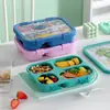 Lancheira Desenho Animado para Alunos do Ensino Fundamental com Quatro Compartimentos e Utensílios, Lancheira Bento Micro-ondas e Isolada para Uso Transfronteiriço