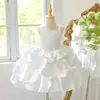 Nova Saia de Daminha Europeia e Americana Saia Tutu de Cetim Vestido de Menina Sem Mangas Saia de Princesa Roupa de Performance para Festa