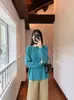 ¡Tejido Azul Lago! Cardigan Holgado de Punto para Mujer, Manga Larga, Borde Deshilachado, Algodón de Seda Lyocell, Para Principios de Otoño, Ilumina la Piel