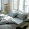 Conjunto de Quatro Peças de Algodão Jersey Japonês Nishikawa Cor Tecida Estilo MUJI Conjunto de Quatro Peças Roupa de Cama para Dormitório Capa de Edredom Listrada Lençol de Cama