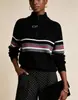 Suéter de malha listrado com meio zíper para outono e inverno, novo, transfronteiriço Amazon, para mulheres, casaco feminino solto e versátil com gola alta