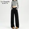 Jeans Preto de Perna Larga Estreita para Mulheres, Tendência de Outono, Novo Design Americano, Cintura Alta, Calça Reta Solta