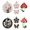 8 Estilos de Flores de Champiñón con Goteo de Aceite, Lirio del Valle Mariposa, Plato Redondo de Rosa, Colgante de Aleación de Zinc, Accesorios para Llaveros de Joyería DIY