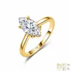 Anillo de Plata de Ley S925 con Moissanita Completa Anillo de Moissanita de Corte Marqués de 3 quilates con Cuatro Garras Anillo de Plata s925 Anillo Cerrado