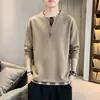 Moletom falso de duas peças com gola Henry para homens, outono de 2026, modelagem solta, estilo high street americano, top T-shirt de manga longa com retalhos xadrez, moderno