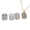 Pendientes de Perla Barroca de Forma Especial al por Mayor Plata S925 Pendientes Cuadrados de Perla de Agua Dulce Blancos Simples y Versátiles