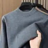 Suéter de punto grueso con cuello medio de mezcla de lana para hombre, jersey de alta calidad para otoño e invierno, capa base cálida de color liso