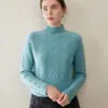 Suéter de Cashmere com Gola Alta Meia para Mulheres 2025 Outono e Inverno Novo Pulôver Solto Suéter de Cashmere Quente Tricotado com Base de Suéter
