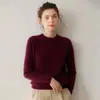 Sencilla y versátil, suave y amigable con la piel, camiseta básica de punto para mujer de cachemira de color liso, cuello redondo, suéter grueso de punto trenzado para usar en capas