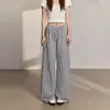 Calça Wide Leg Solta Retro de Duas Cores com Padronagem Xadrez, Versátil, Emagrecedora, Estilo Preguiçoso, Perna Reta, Design de Botão, Calça Casual para Mulheres, Atacado