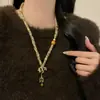 Colar Tricotado com Fio de Contas Color-Blocking Maillard para Mulheres, Acessório Estilo Étnico Boêmio, Corrente de Suéter Vintage para Outono e Inverno