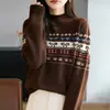 Nuevo suéter de punto jacquard, corte holgado, talla grande, cuello medio alto, manga larga para mujer, suéter de otoño/invierno, estilo moderno para mujer, 2026