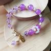 Pulsera de Cristal de Calcedonia Púrpura Color Lavanda Estilo Coreano Individual para Mujer Pulsera de Ágata Blanca Flor Azul