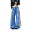 Calça de Moletom Color Block com Estampa de Letras Streetwear Masculina Outono Hip Hop Americano Dança Jazz Calça de Marca Tendência Solta Perna Larga Longa