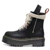 Botas de Motocicleta de Couro Crazy Horse de Primeira Camada Transfronteiriças Vermelhas com Solado Grosso de 8 Furos para Mulheres 1460 Zíper Lateral Botas Curtas Couro Genuíno Solado Plataforma Língua Longa