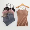 Invierno Sin Costuras Nuevo Simple Fruncido Sexy Encaje Base Líquida Cálido Camisola Copa Fija Ropa Interior para Mujer