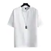 Nueva camiseta de algodón y lino de manga corta para hombre de verano, color liso, corte holgado, camiseta básica de manga de cinco cuartos, blanca
