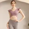 Traje de Yoga con Almohadilla en el Pecho para Mujer, Top Hoja de Loto de Verano Popular en Internet, Manga Corta, Traje Profesional para Entrenamiento Deportivo, Correr, Fitness