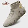 Sapatos Masculinos Genuínos de Couro de Carneiro para Outono e Inverno, Forrados com Lã, Espessos, Quentes, Sapatos Casuais de Algodão, Botas Martin Masculinas Antiderrapantes, Botas de Neve