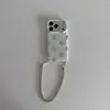 Camada Dupla Simples Base Branca Vidro Quebrado Bolinhas Aplicável ao iPhone17promax Apple 16 Capa de Celular com Cordão 15