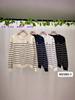 Tops Cardigan de Tricô Outono Coreano Listrado Manga Longa Suéter Gola Redonda Novo Design de Suéter de Tricô Tops