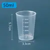Copo medidor de laboratório grosso de 30ml, 50ml e 100ml com escala, copo medidor pequeno de plástico PP para atacado direto da fábrica.