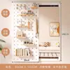 Perchero de Madera Maciza con Espejo de Vestir Integrado, Estante de Almacenamiento para Montar en Puerta, Espejo de Cuerpo Entero Deslizante para Montar en Pared para Recibidor