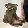Botas Casuales de Lona Elegantes, Estilo Británico Slip-On de Caña Ancha Botas Vaqueras Western, Botines de Media Caña con Suela Gruesa, Botas Martin para Mujer