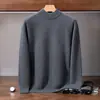 Suéter de cachemira para hombre, tejido de punto grueso de doble hilo de siete agujas con cuello alto medio, suéter de capa base de punto para otoño e invierno