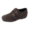 Sapatos Quadrados de Dedo Grossos Forrados com Lã Cinza Retro Estilo Francês para Mulheres, Novo Modelo Inverno 2025, Quentes para Uso Externo, Sapatos Peludos que Aumentam a Altura