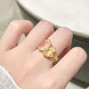 Nuevo Anillo de Mariposa Rosa Dorado Esmaltado de Princesa Barbie para Baile de Little Red Book, Anillo de Hortensia Perlada de Versalles para Mujer