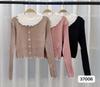 Conjunto de Duas Peças para Feriados de Outono e Inverno Transfronteiriço para Mulheres, com Camisa Básica de Manga Longa Slim e um Top de Tricô Curto e Chique como Camada Interna