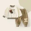 Conjunto de moletom de fleece espesso para bebê, outono e inverno, para meninos e meninas, roupa quente de duas peças