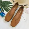 Zapatos de una sola capa talla grande para mujer Verano 2023 nuevo estilo coreano punta cuadrada planos cuero suave Tods de corte bajo cómodos zapatos de trabajo para mujer