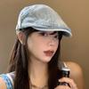 Chapéu Forward de Sarja Lavada Estilo Coreano Vintage para Mulheres Primavera e Verão Versátil Mostrando o Rosto Grande Chapéu Bico de Pato Invertido