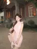 Verão Novo Doce e Picante Estilo Menina Laço Estilo Francês Bodycon Curto Rosa Sem Mangas Gola Halter Xadrez Vestido para Mulheres Ins